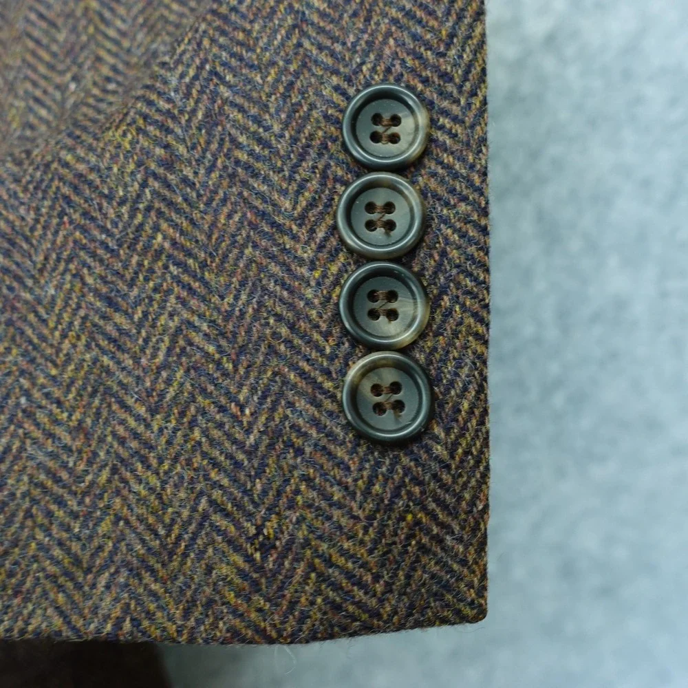 1970s Vintage Herringbone Tweed Sports Coat Men 44 Long Brown Wool Fall Speckled
